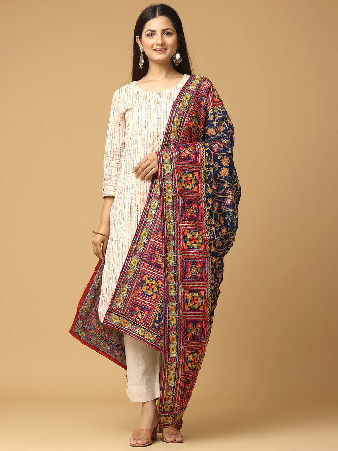 Front view of ethnic motifs pashmina dupatta