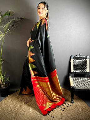 Black Copper Radiance Soft Silk Saree

