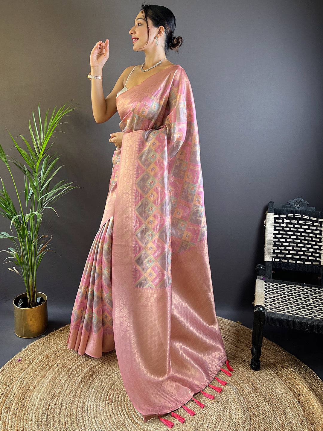 Traditional Banarasi Saree in Cherry Blossom Print
