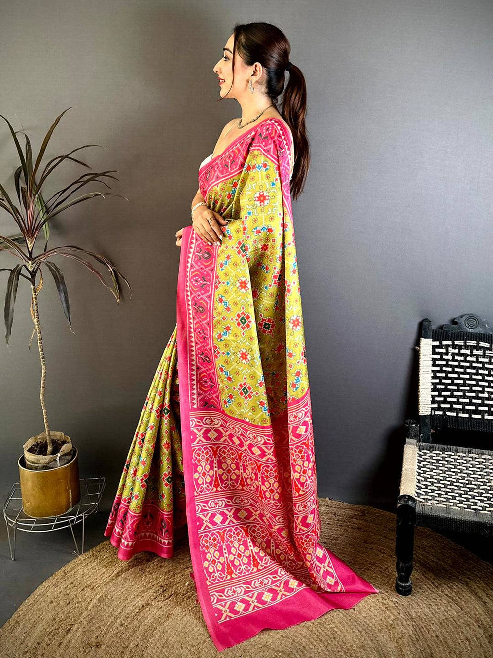 Opulent Ikkat Printed Tussar Saree