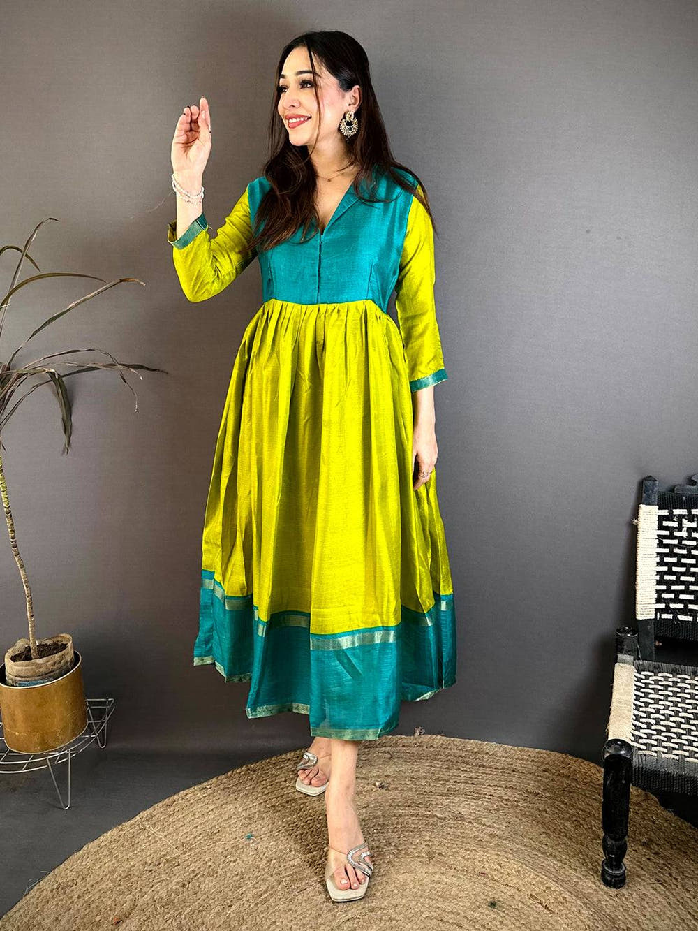 Classic Soft Kota Crepe V Collar Neck Gown