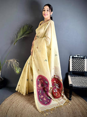 Regal Pichwai Resham Work Linen Saree