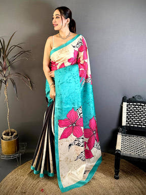 Opulent Tussar Floral Batik Print Saree