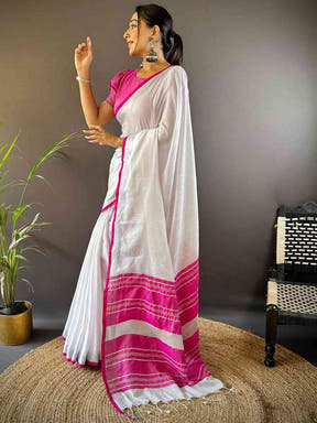 Bhagalpuri Linen Saree With Pink Colour Small Patti