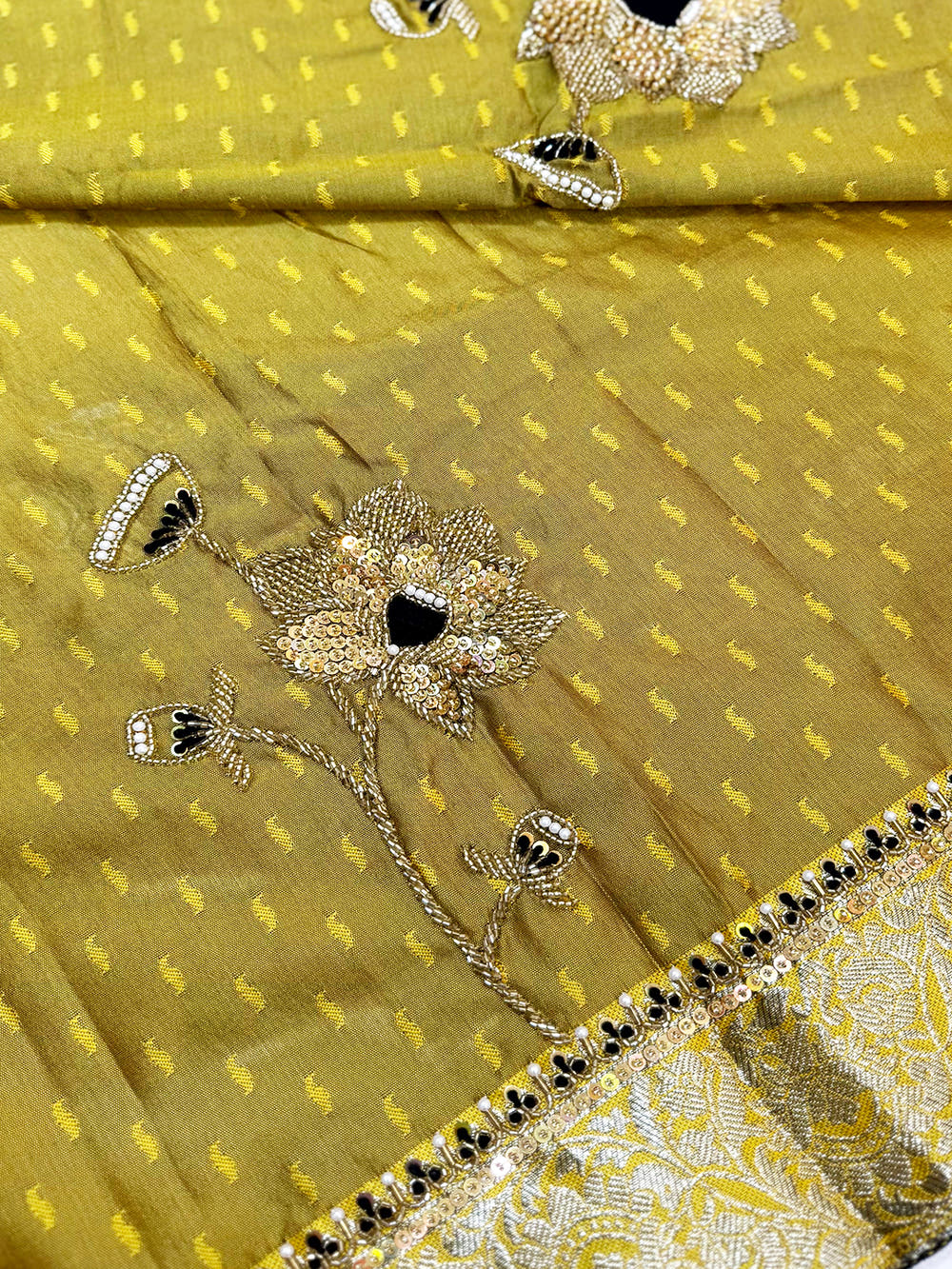 Black Gadwal Weave Soft Silk Saree With Maggam Blouse