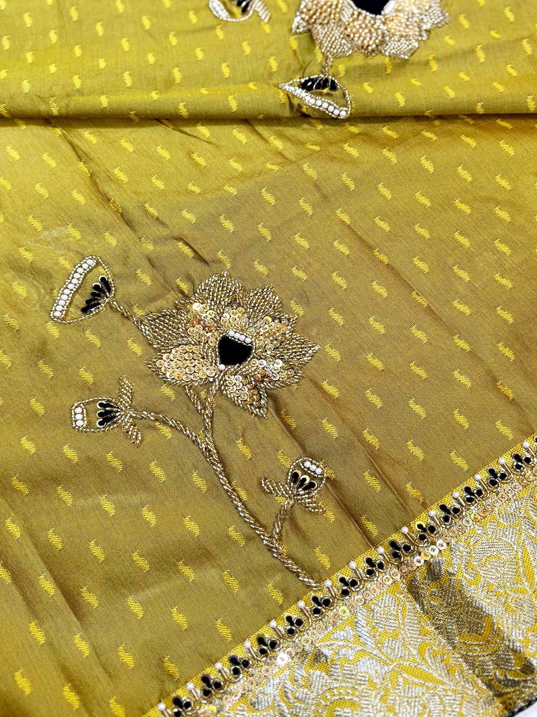 Black Gadwal Weave Soft Silk Saree With Maggam Blouse
