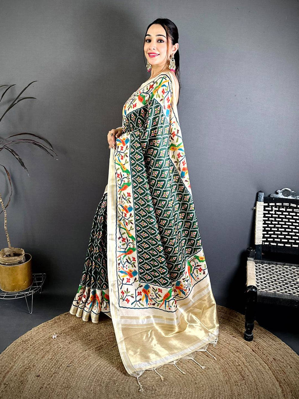 Green Patola Digital Kanchi Silk Saree