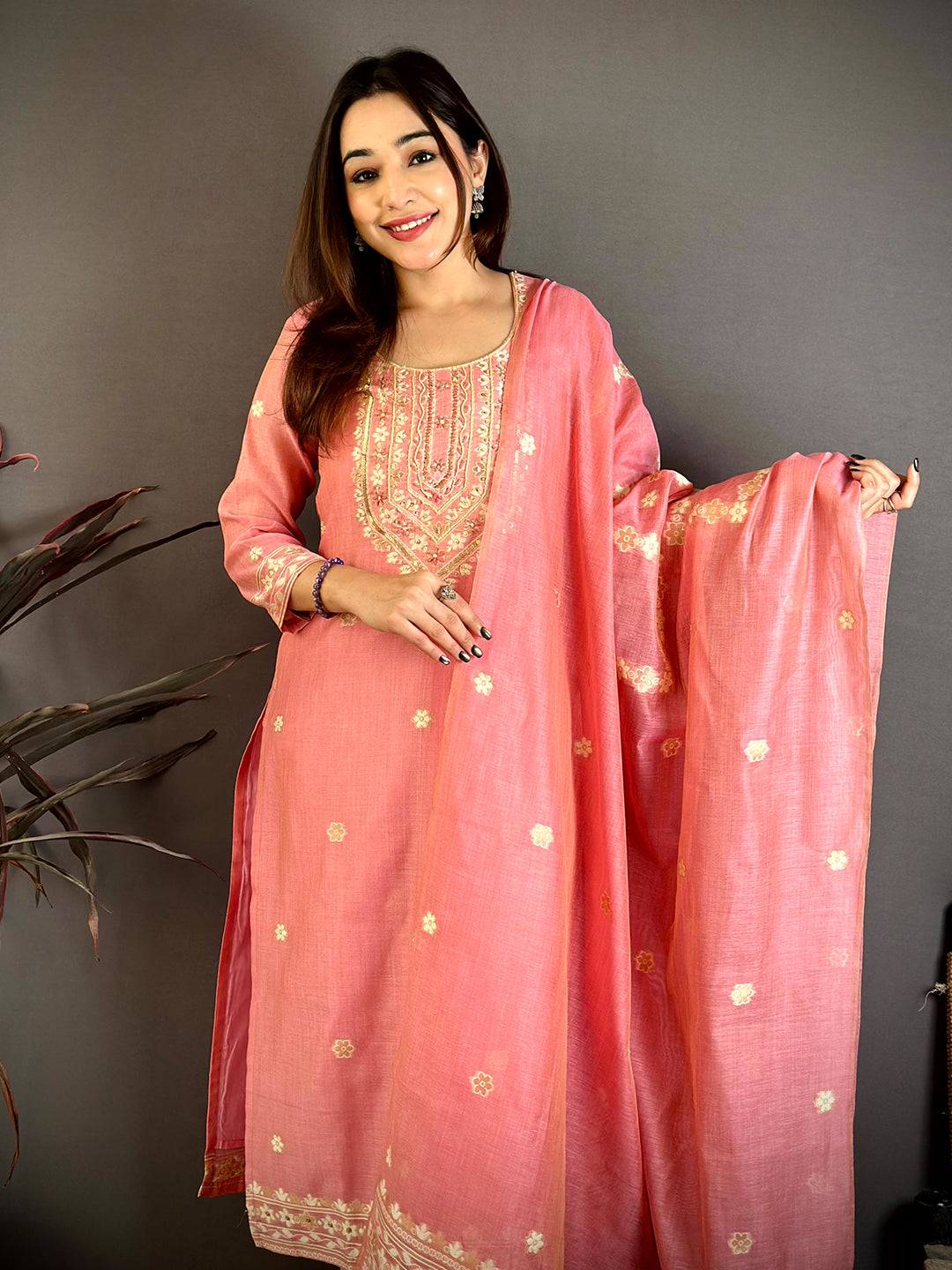 Pink Aura Hand Embroidered Suit Set