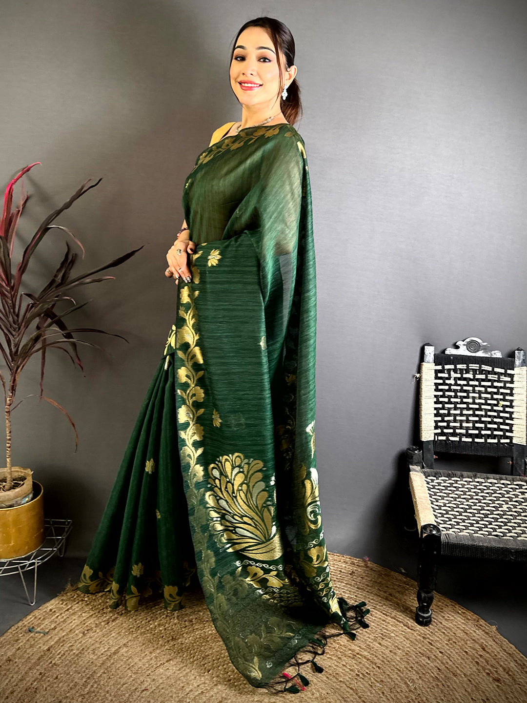 Green Peacock Zari Munga Saree
