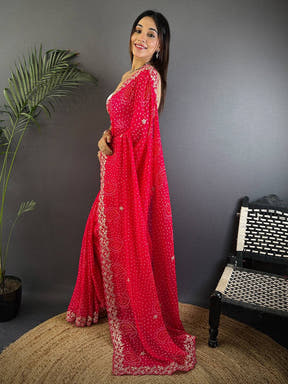 Radiant Pink Soft Georgette Bandhej Print Saree