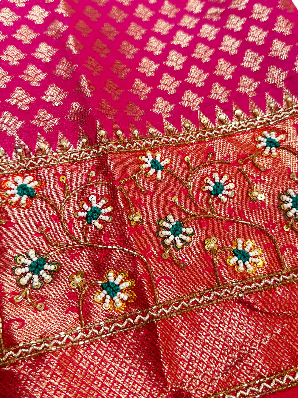 Rama Banarasi Minakari Katan Silk Saree With Maggam Blouse