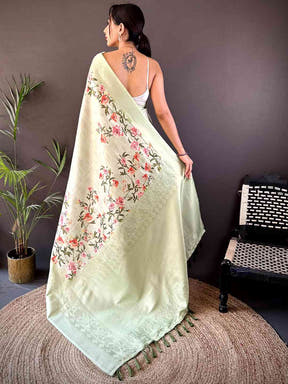 Pastel Green Kanjivaram Digital Silk Saree