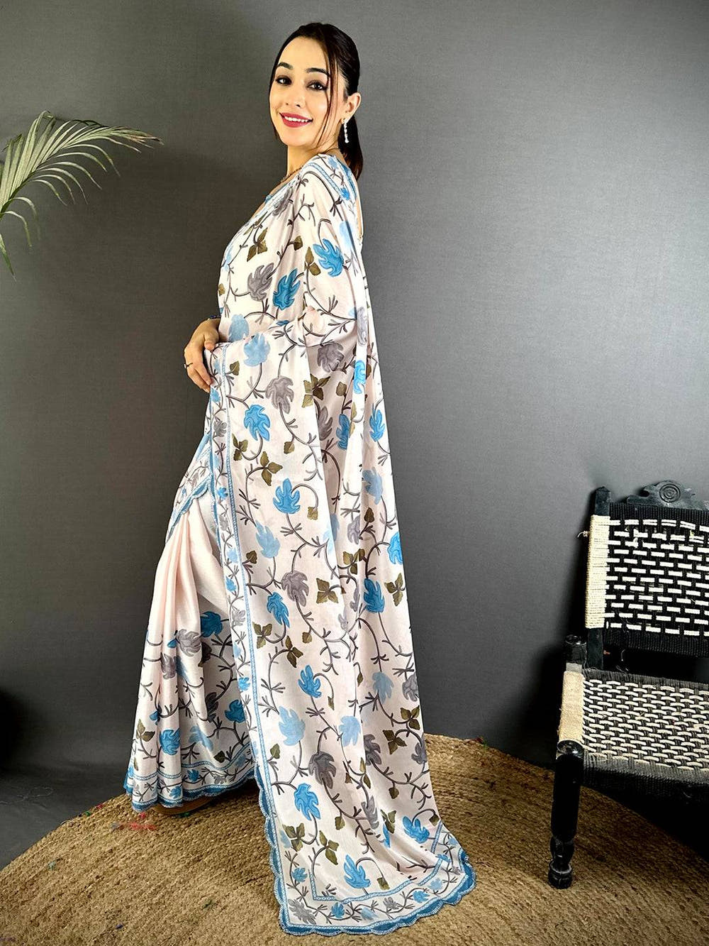 Opulent Stone Work Chinnon Floral Saree
