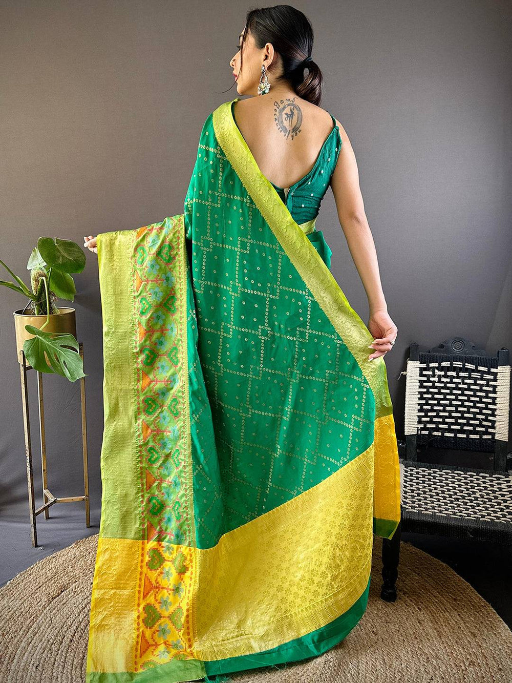 Green Katan Silk Ikkat Saree