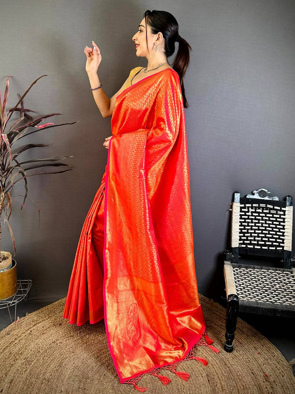 Radiant Orange Kanjivaram Zari Silk Saree