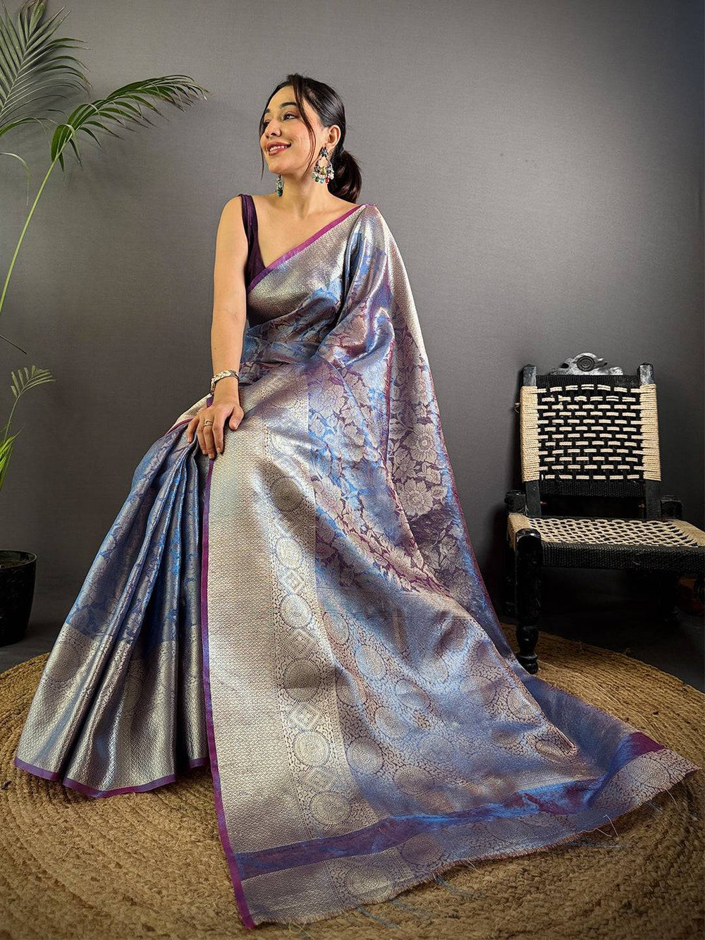 Lavender Bloom Zari Tissue Silk Saree