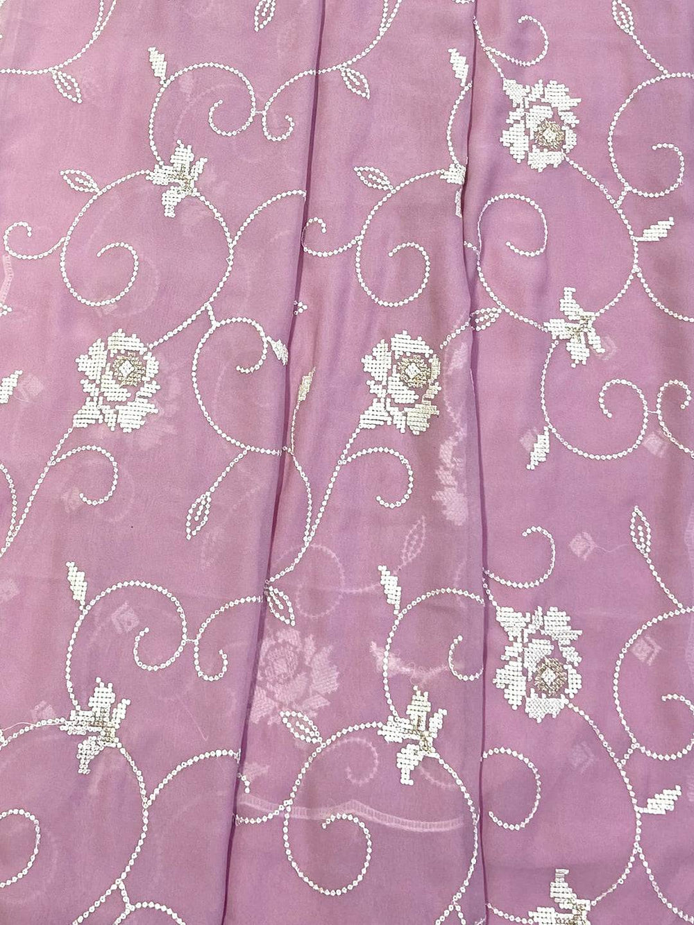 Lavender Georgette Sequin Embroidery Saree
