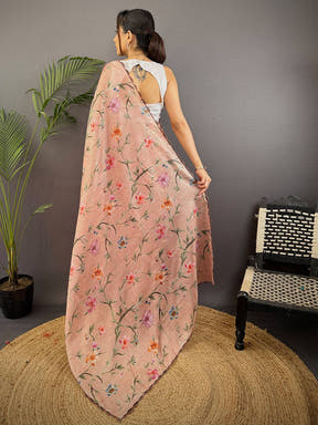 Peach Soft Kota Floral Print Saree