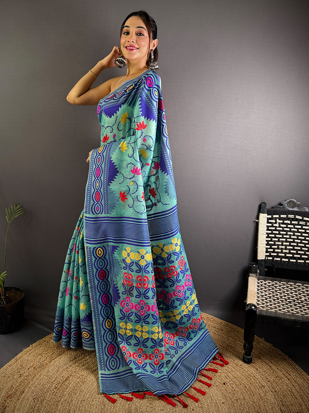Multi Dhakai Jamdani Cotton Silk Saree