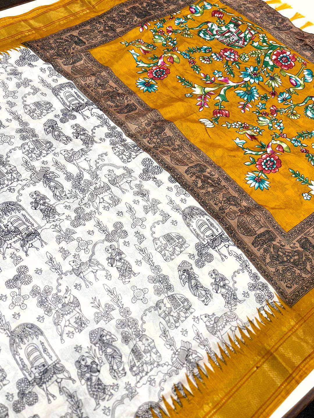 Traditional Pen Kalamkari Dola Silk Saree