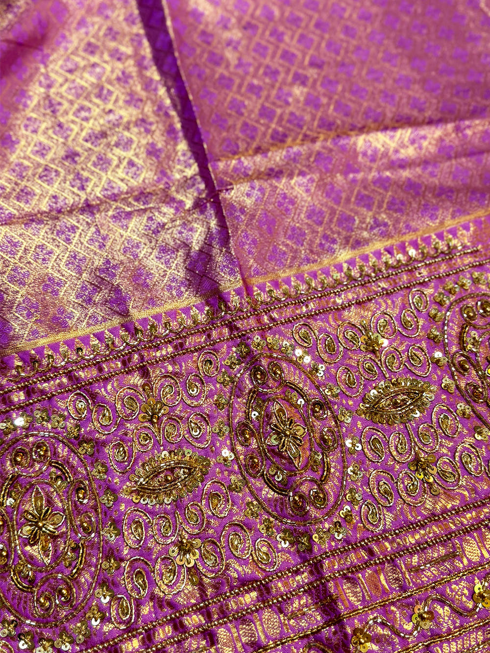 Golden Beige Dharmavaram Silk Saree With Maggam Blouse