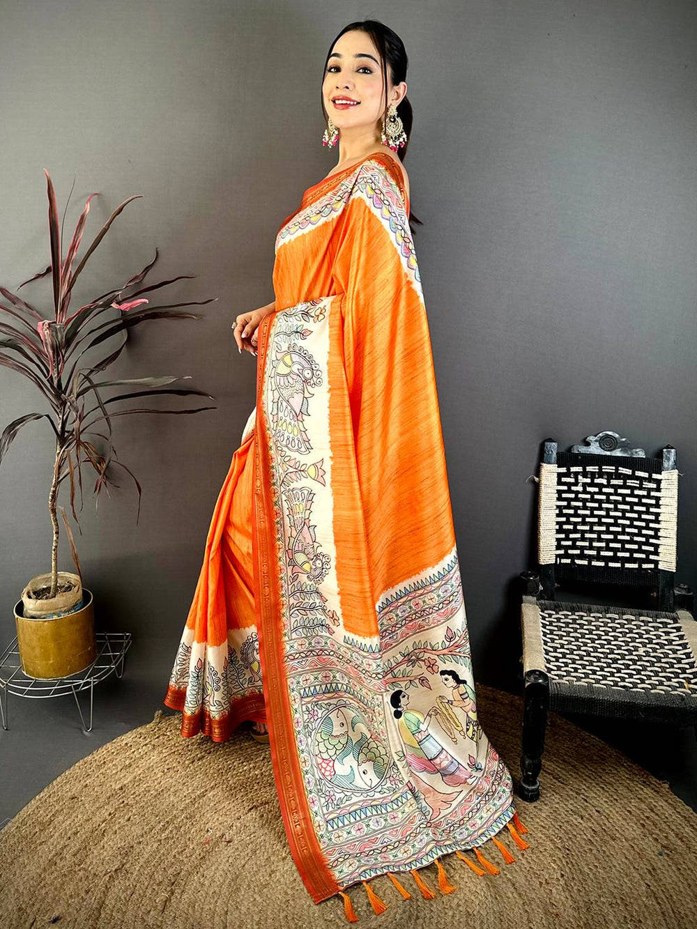 Stylish Madhubani Print Soft Silk Saree