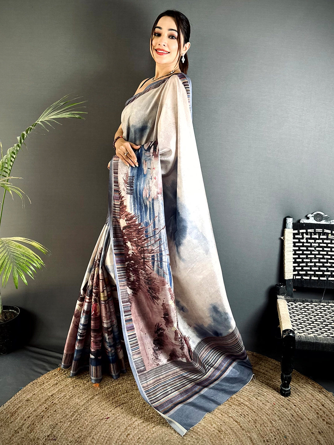 Opulent Japanese Poster Tussar Saree