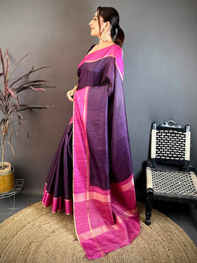 Purple Tussar Gold Zari 1000 Butti Saree