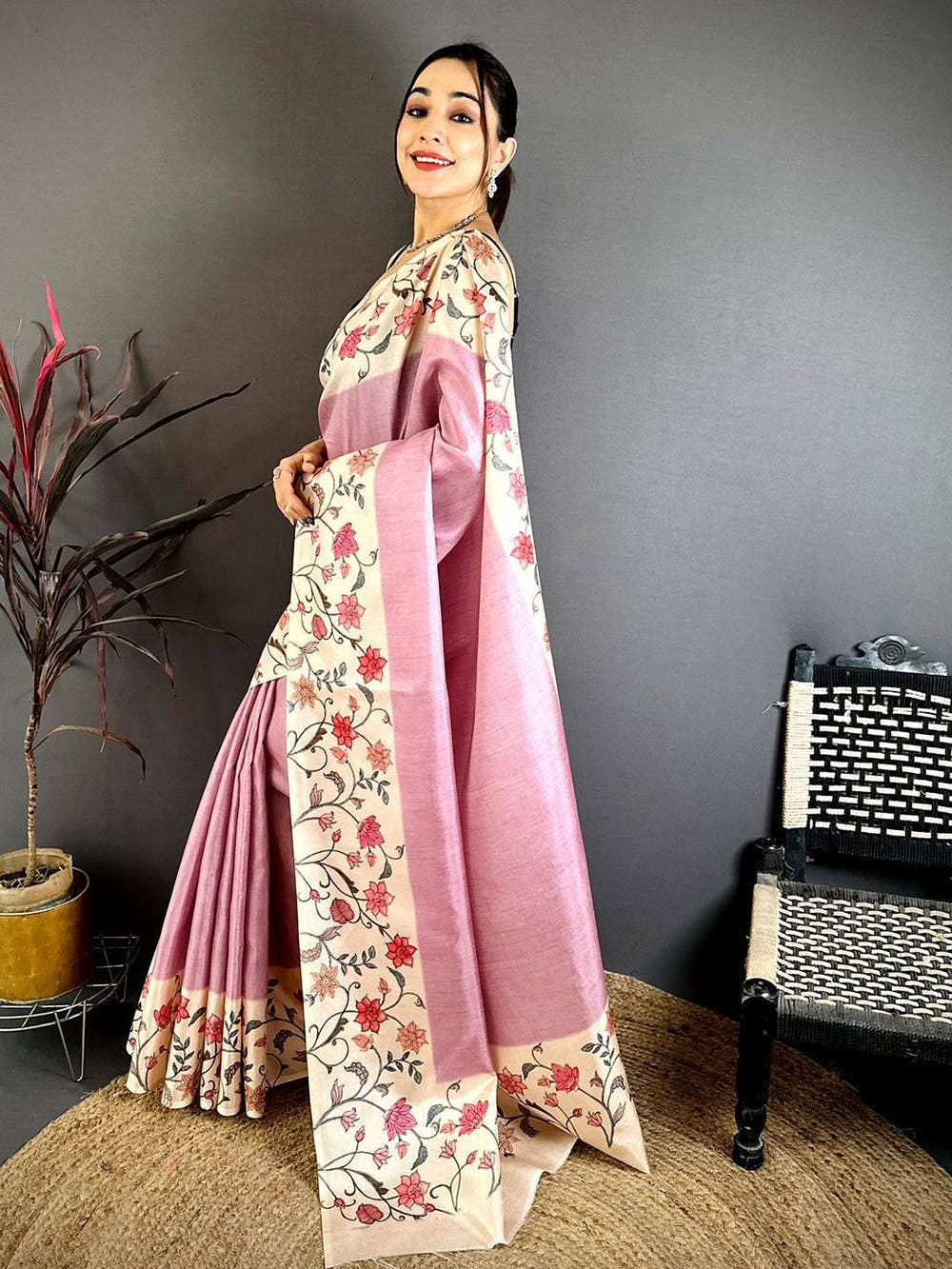 Radiant Floral Border Tussar Saree