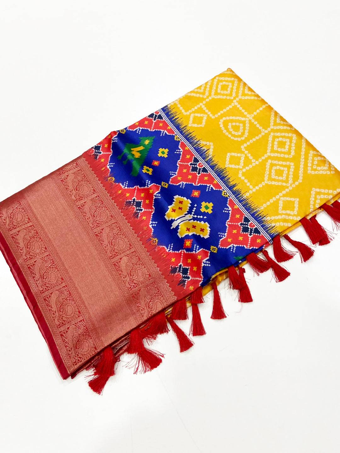 Yellow Bandhej Printed Banarasi Saree