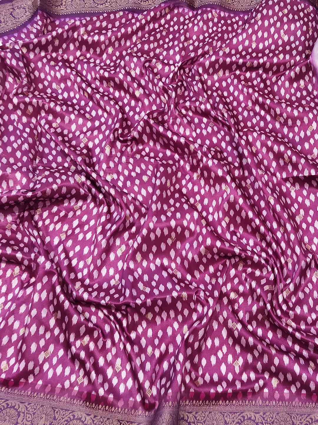 Close-up of Banarasi soft silk saree with Patola pallu pattern