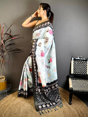 Heritage Floral Soft Silk Zari Border Saree
