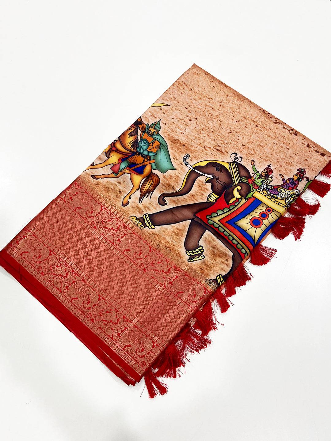 Vibrant Soft Banarasi Silk Digital Print Saree