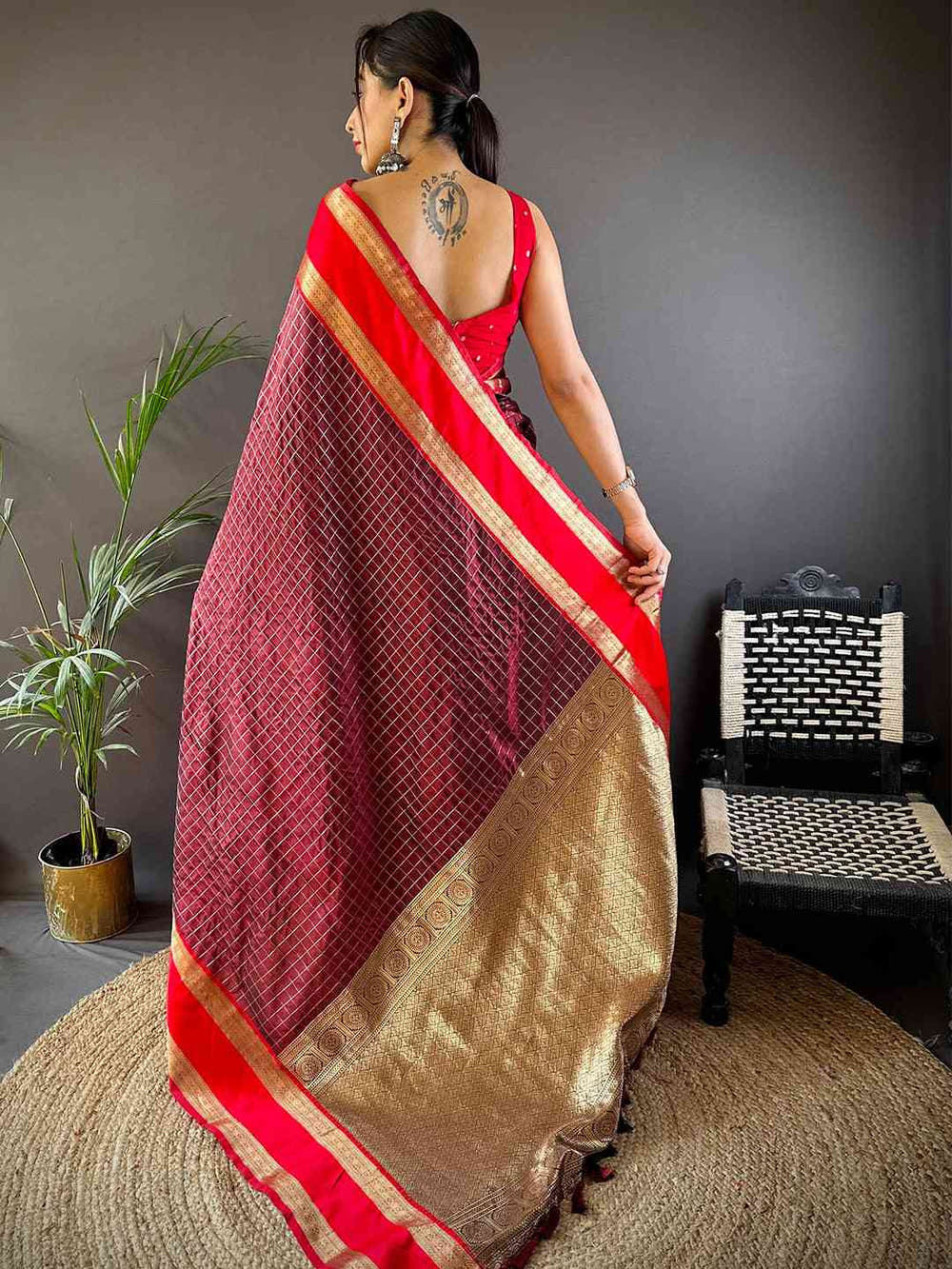 Brown Silk Woven Kanchi Banarasi Saree

