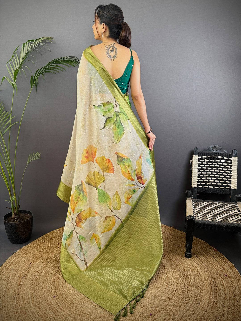 Off Whitte Soft Organza Digital Print Saree