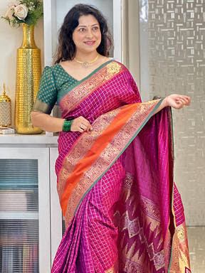 Elegant Banarasi silk saree in wine with intricate zari border
