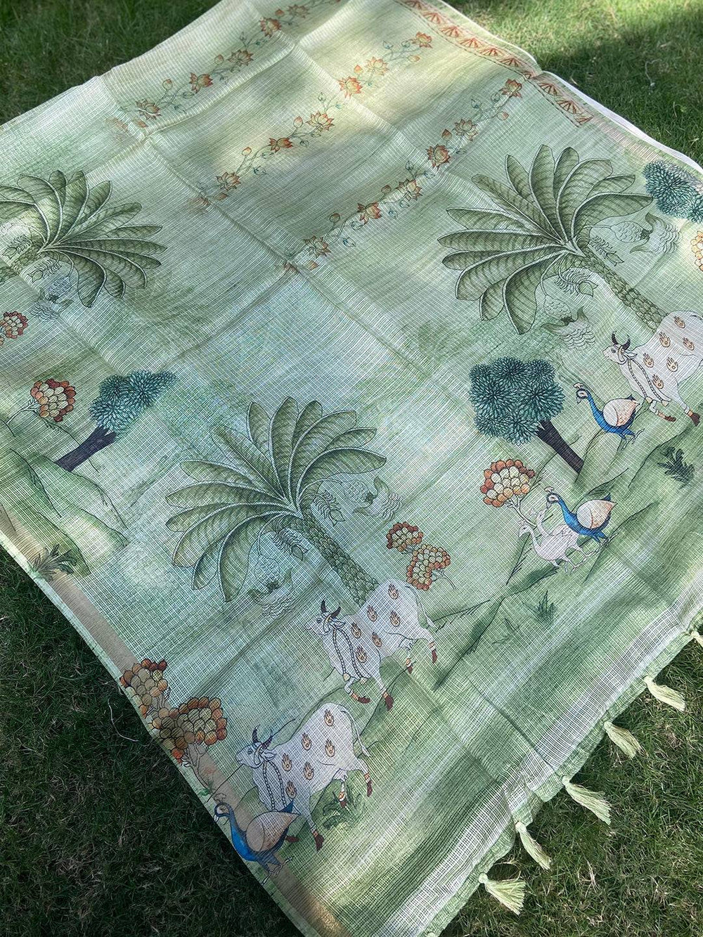 Soft Kota Doriya Silk Saree with Pichwai Prints & Rich Pallu