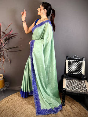 Pista Poly Chiffon Diamond Stone Work Saree
