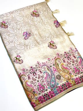 Elegant Kashmiri Jacquard Zari Weaving Saree