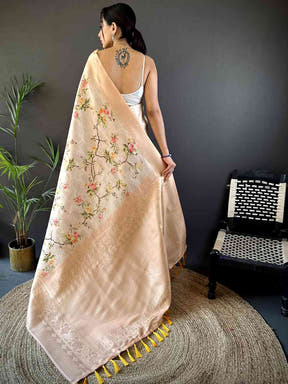 Light Peach Kanjivaram Digital Silk Saree
