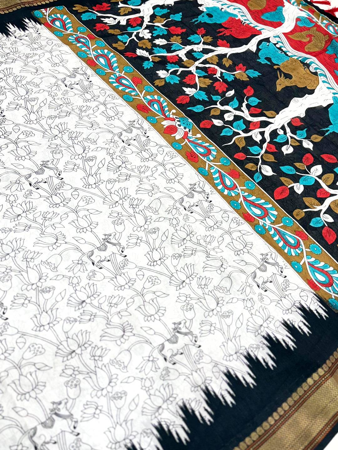 Black Pichwai Printed Dola Silk Saree
