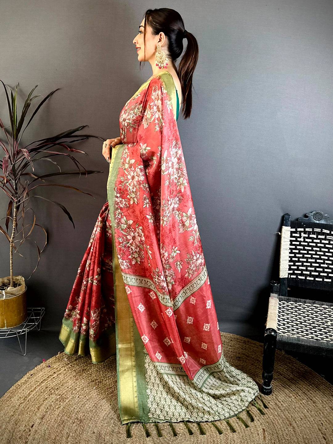 Vibrant Floral Printed Soft Dola Saree