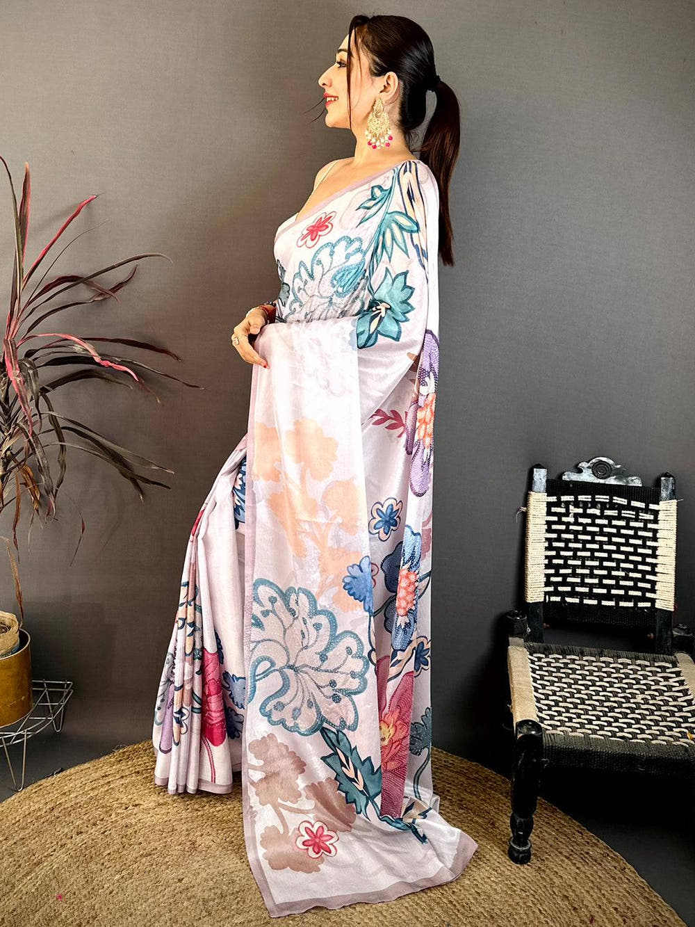 Regal Chinnon Chiffon Floral Print Saree