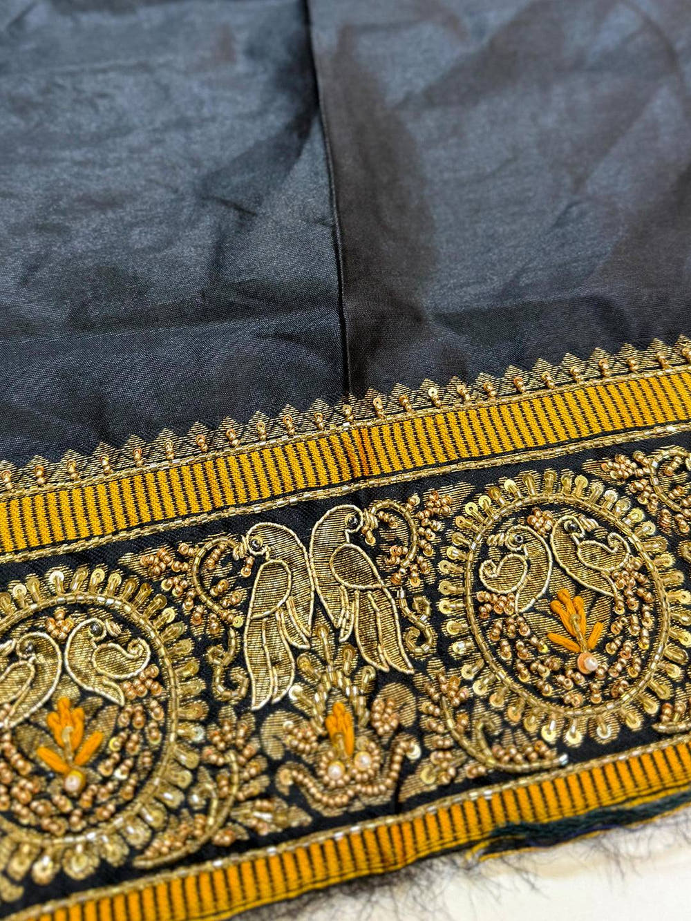 Opulent Copper Weave Katan Silk Saree With Maggam Blouse
