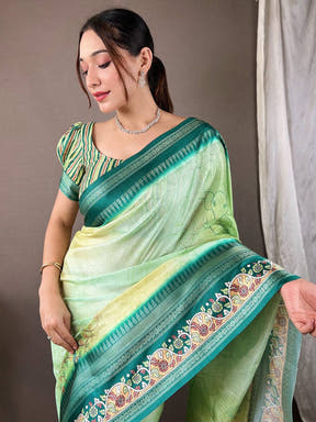 Emerald Green Kota Satin Border Saree

