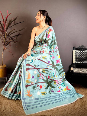
Royal Aqua Blue Ikkat Soft Tussar Saree