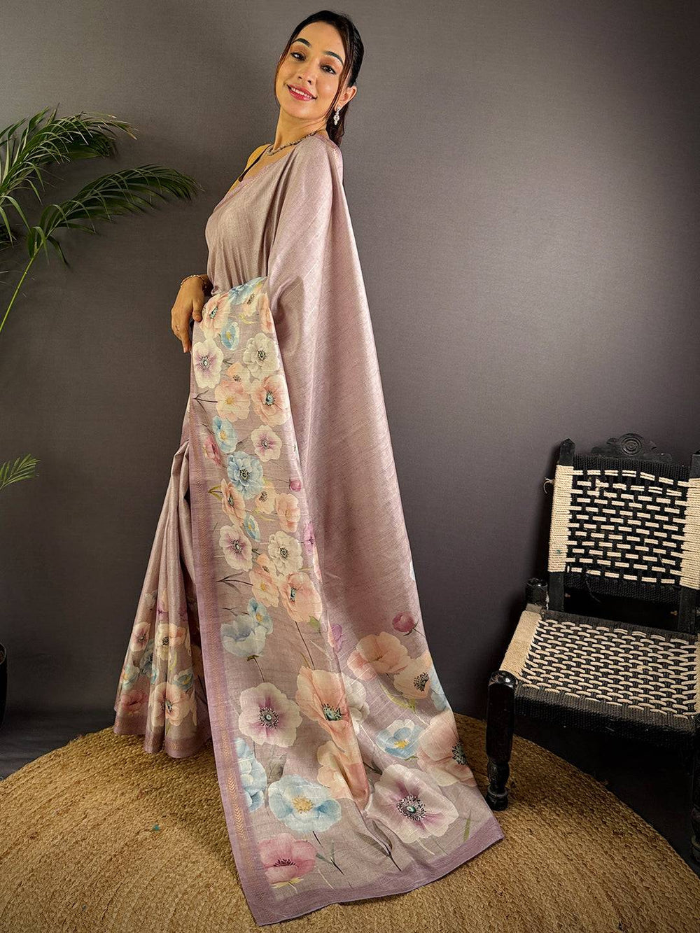 Light Purple Tussar Ghicha Silk Saree