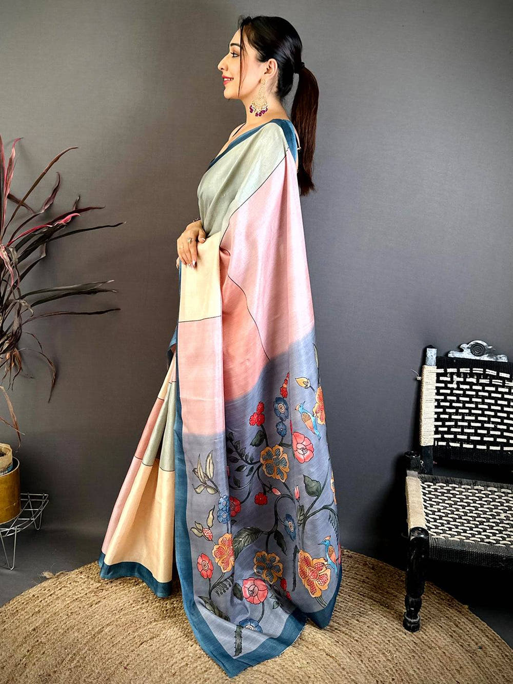Opulent Kalamkari Print Tussar Saree