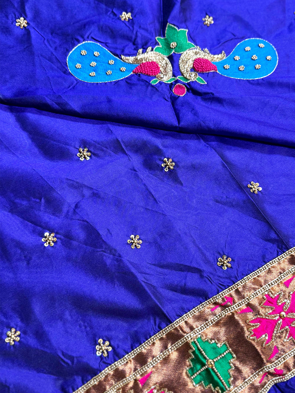 Navy Yeola Paithani Soft Silk Saree With Maggam Blouse