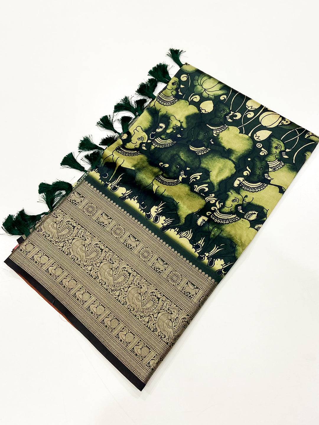 Olive Digital Kalamkari Banarasi Saree
